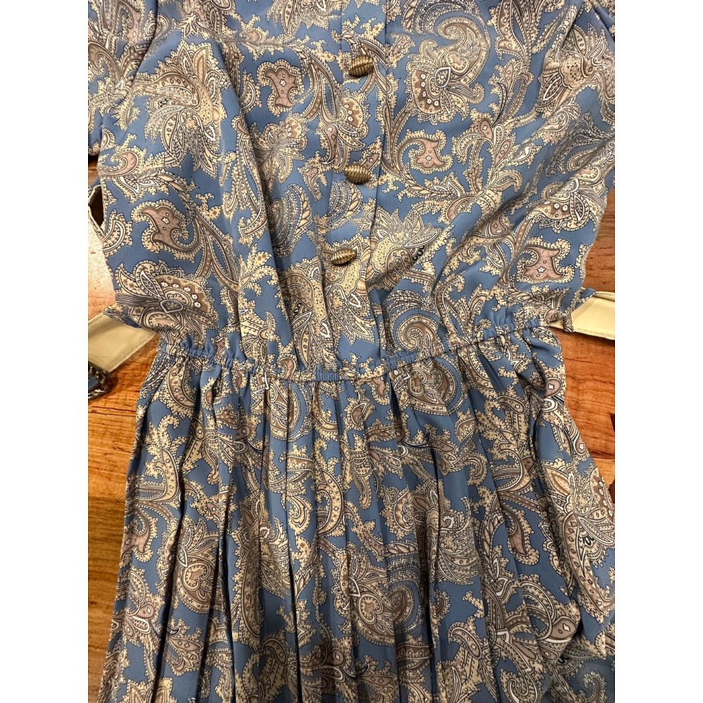 Vintage Breli Originals Paisley Pleated Midi Dress 10 Blue Cottagecore 80s USA - Picture 12 of 12